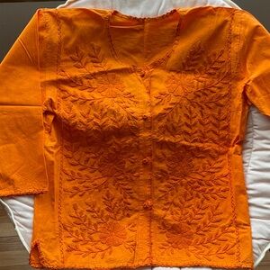 Mexican Embroidered Orange Top